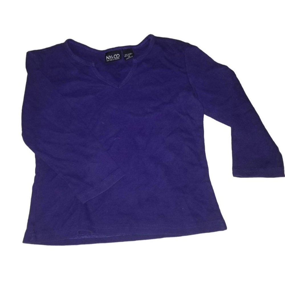 New York And Company Girls Purple Blouse Shirt 3/4 Sleeve Size XS